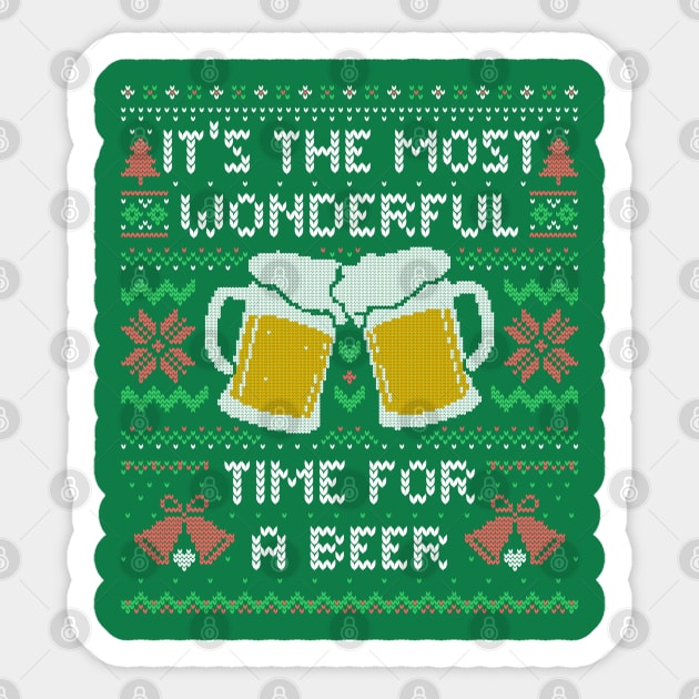 It’s the Most Wonderful Time For a Beer - Funny Quote Ugly Christmas Gift Sticker by eduely